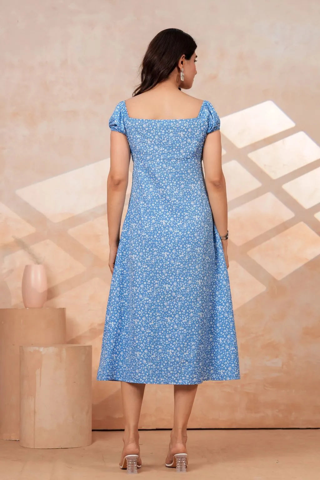 Sky Blue Floral Midi Dress