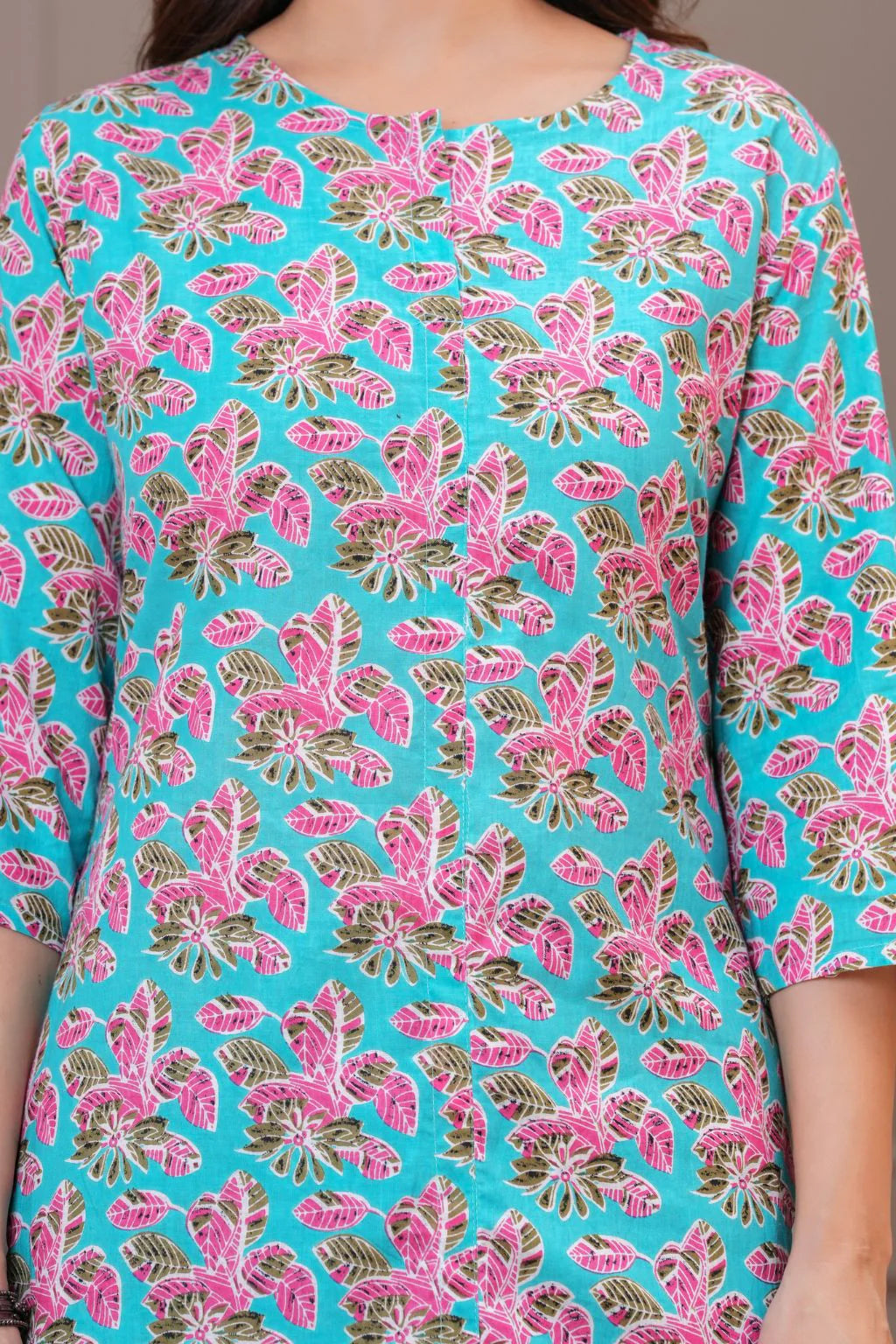 Floral Turquoise Printed Viscose Rayon Kurta Set