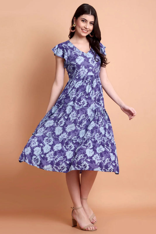 Lavender Flutter Rayon Midi Dress