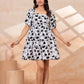 Classic Monochrome Floral Printed Flare Midi - Dress