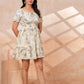 Ivory Floral Printed Short Midi Dress