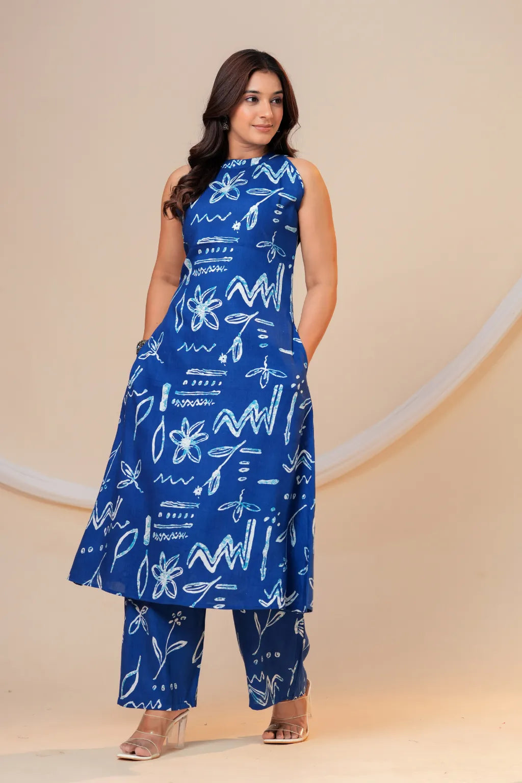 Blue sketch A- line printed Viscose Rayon co-ord set