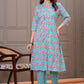 Floral Turquoise Printed Viscose Rayon Kurta Set