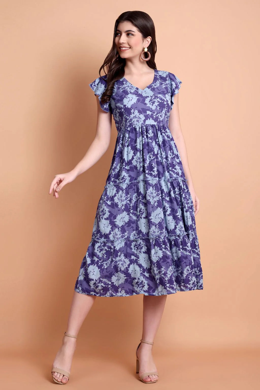 Lavender Flutter Rayon Midi Dress