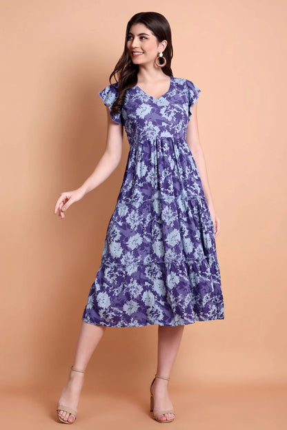 Lavender Flutter Rayon Midi Dress
