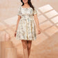 Ivory Floral Printed Short Midi Dress