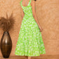 Lime Green Printed A- line Midi Dress