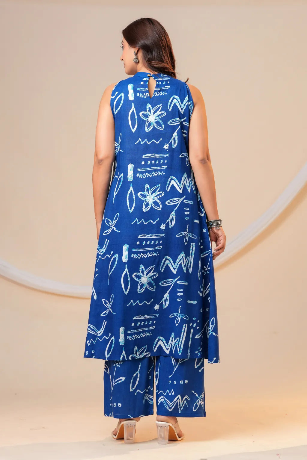 Blue sketch A- line printed Viscose Rayon co-ord set