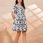 Classic Monochrome Floral Printed Flare Midi - Dress
