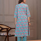 Floral Turquoise Printed Viscose Rayon Kurta Set