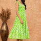 Lime Green Printed A- line Midi Dress