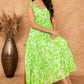 Lime Green Printed A- line Midi Dress