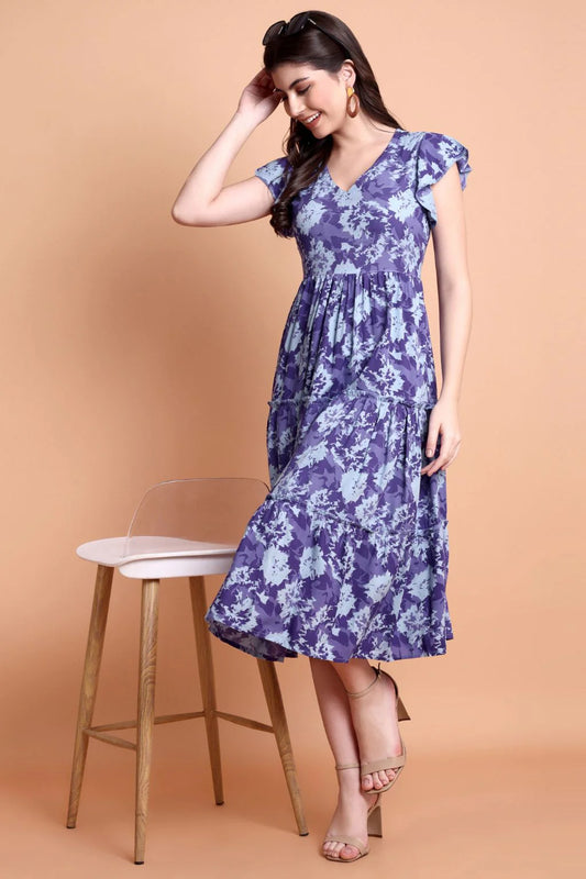 Lavender Flutter Rayon Midi Dress