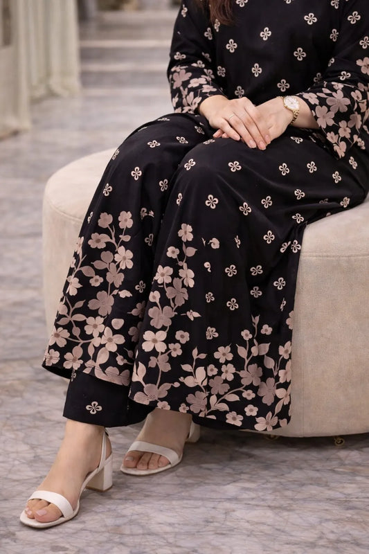 Classic Black V-neck Viscose Rayon Kurta Set