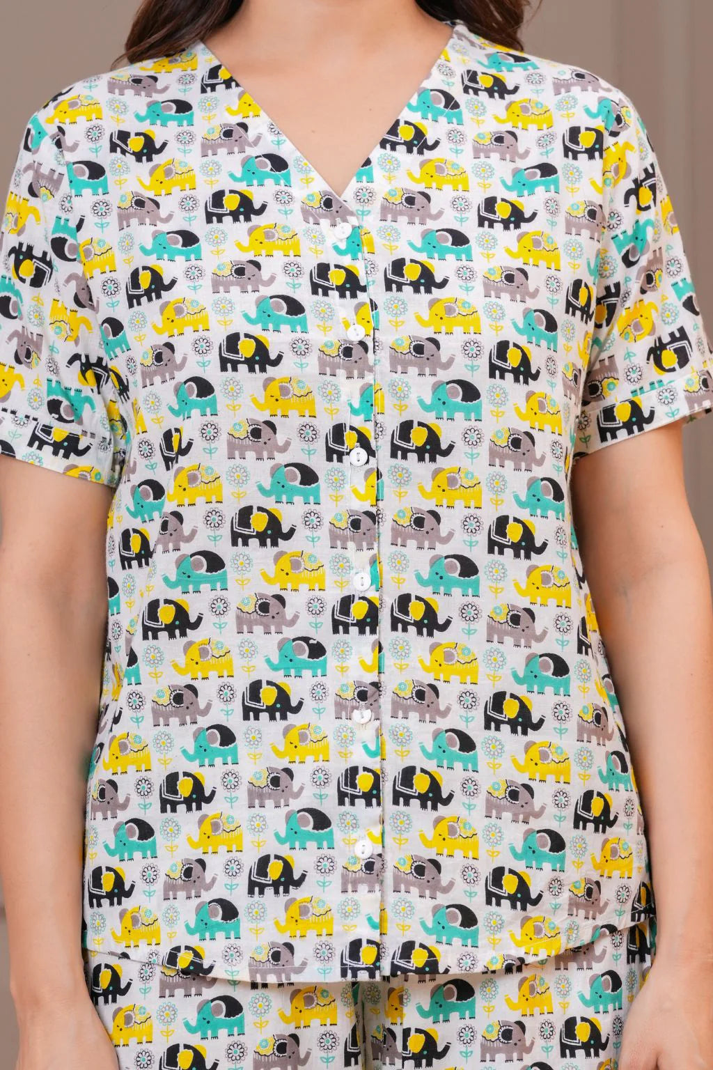 Elephant Print Cotton Shorts Loungewear Set