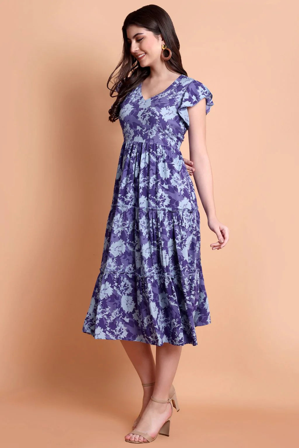 Lavender Flutter Rayon Midi Dress