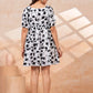 Classic Monochrome Floral Printed Flare Midi - Dress
