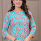 Floral Turquoise Printed Viscose Rayon Kurta Set
