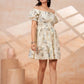 Ivory Floral Printed Short Midi Dress