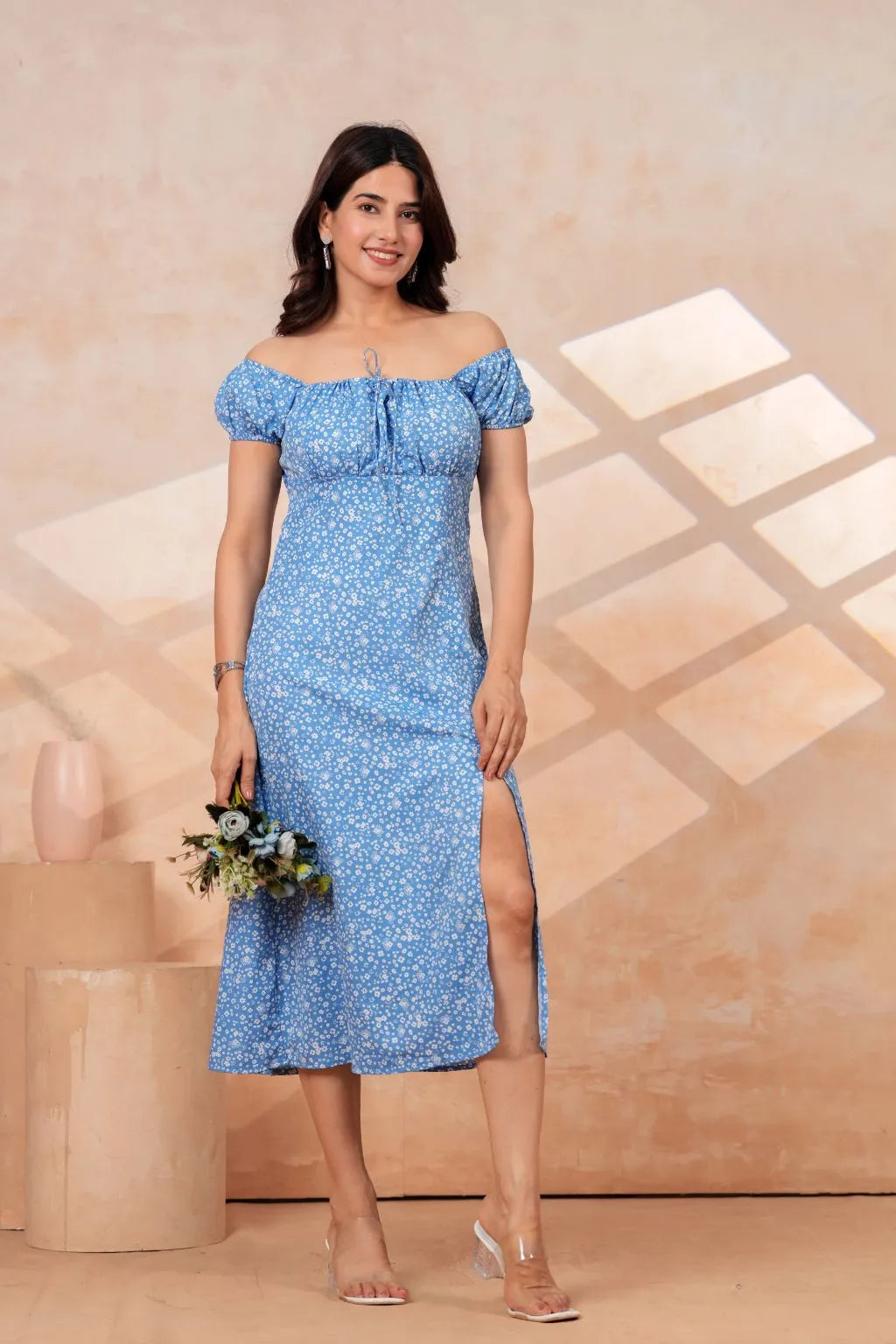 Sky Blue Floral Midi Dress