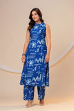 Blue sketch A- line printed Viscose Rayon co-ord set