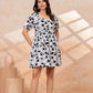 Classic Monochrome Floral Printed Flare Midi - Dress