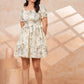 Ivory Floral Printed Short Midi Dress