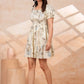 Ivory Floral Printed Short Midi Dress