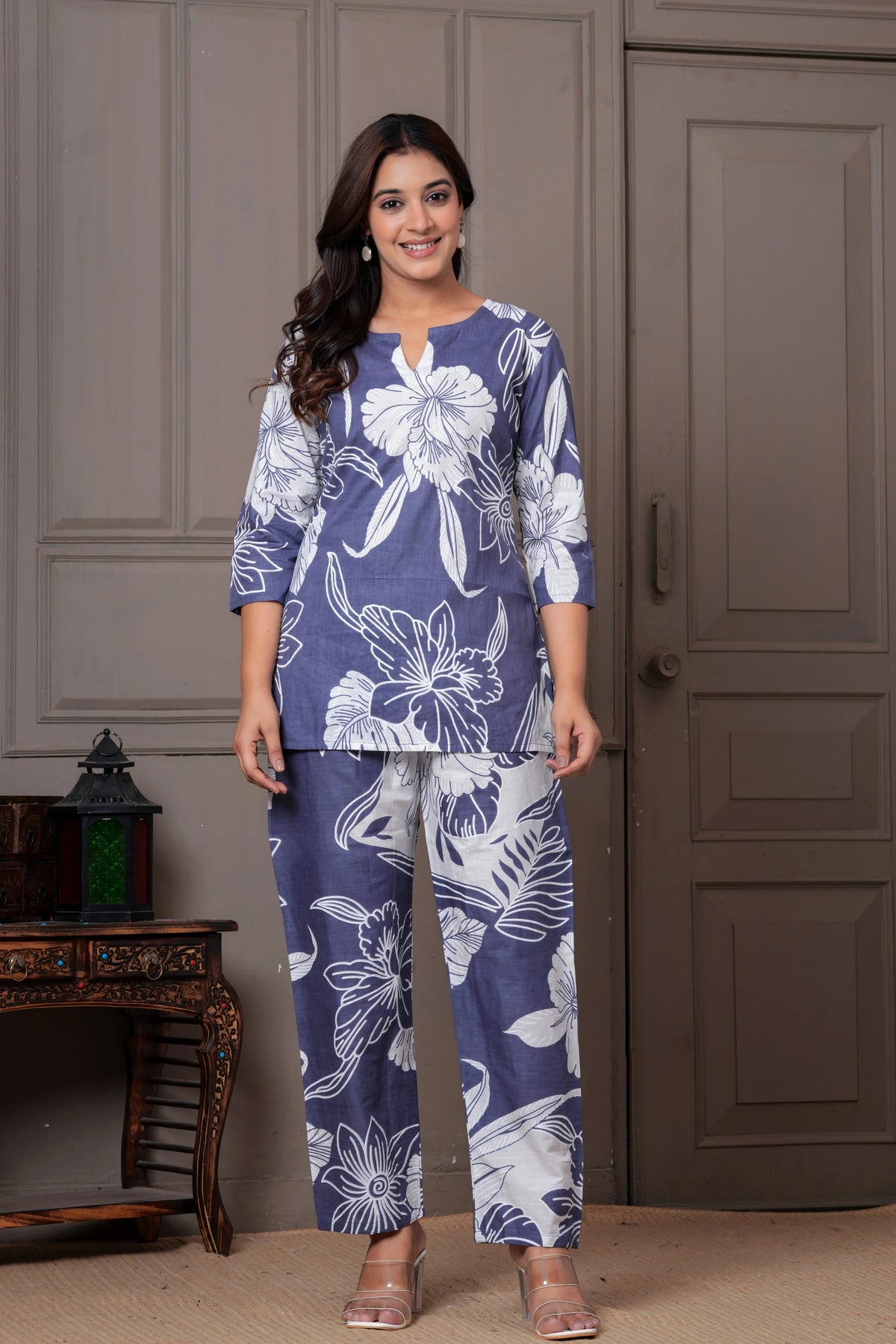 Floral Lavender Straight-fit Viscose Rayon Co-ord Set