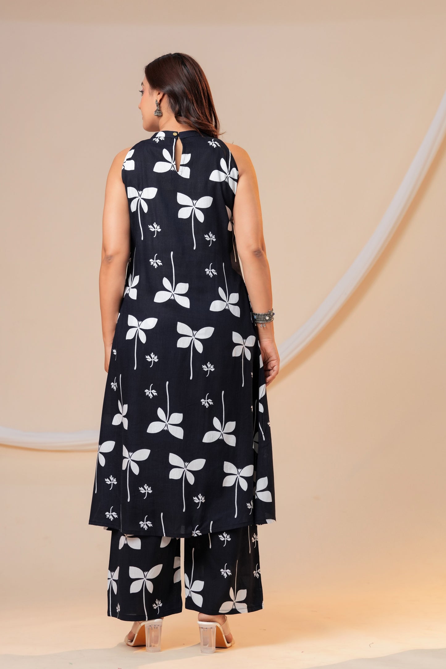 Midnight black A- line Viscose Rayon Co-ord Set