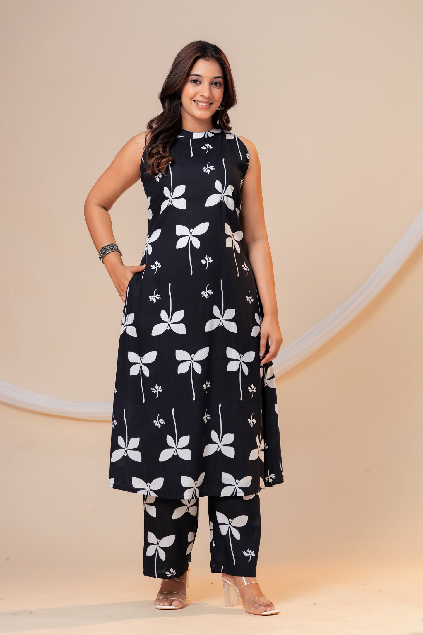Midnight black A- line Viscose Rayon Co-ord Set