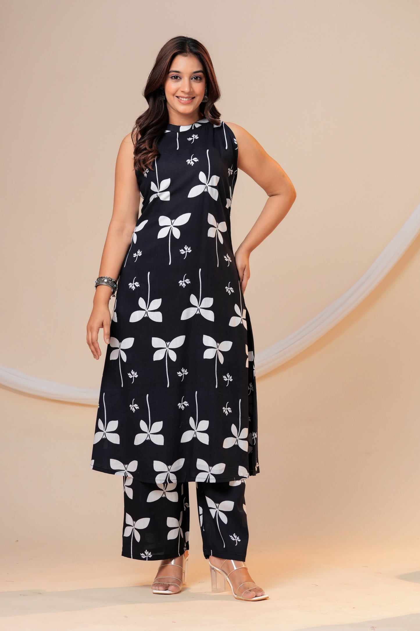 Midnight black A- line Viscose Rayon Co-ord Set