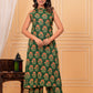 Floral Printed Green Kurta Set with Straight Pants